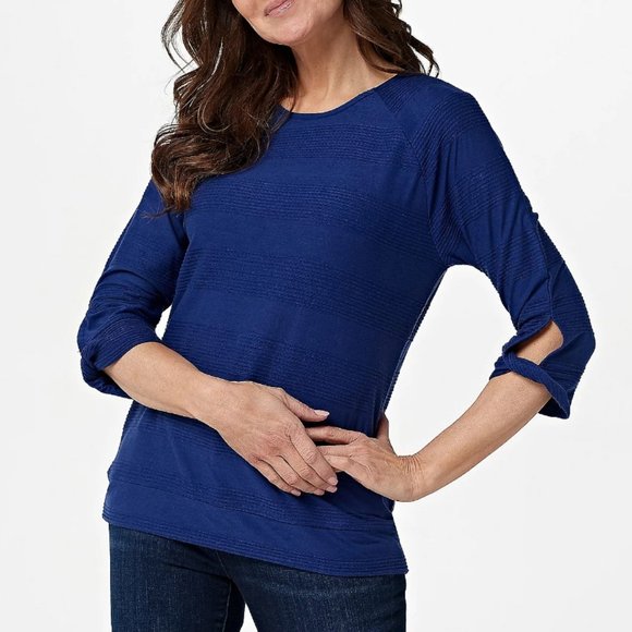 Denim & Co Stripe 3/4-Sleeve Top with Sleeve Details  11354 - Picture 1 of 4